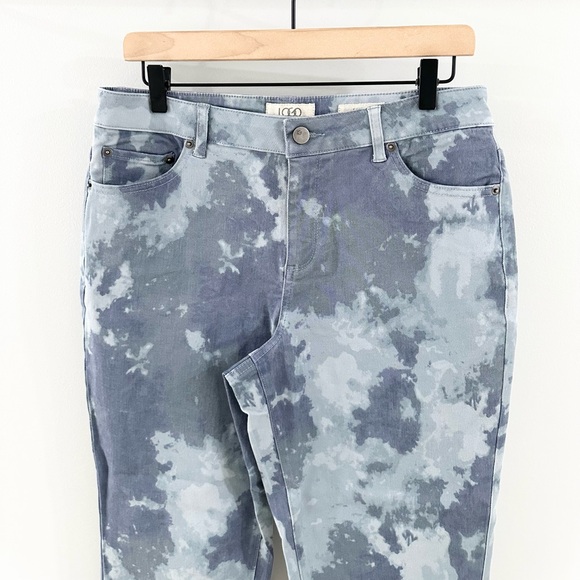 LOGO By Lori Goldstein Printed Stretch Twill Pants Blue Size 10 Petite - Picture 3 of 6